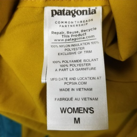 Patagonia Womens M Medium Teal Nano Air Hoody Jacket Coat Yellow Lining Quilted - Picture 10 of 12